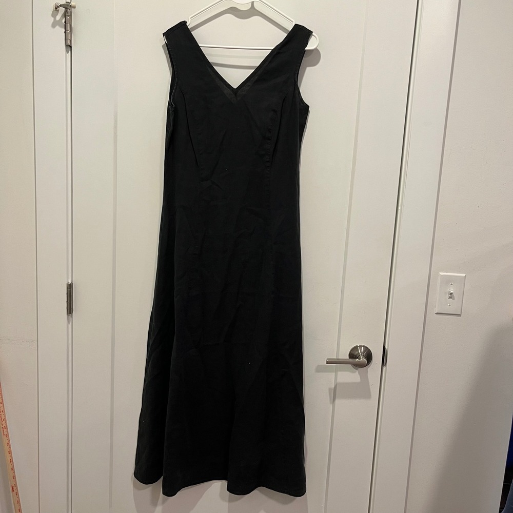 Limited America Womens Black 100% Linen Sleeveless V-Neck Maxi Dress Size 6